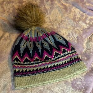 Vineyard Vines Pink and Black Knit Beanie with Pom Pom